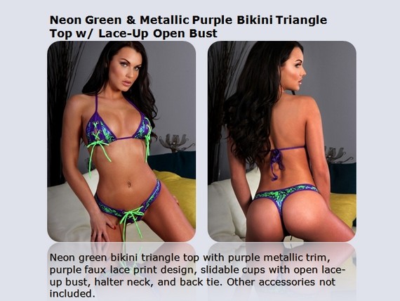 Neon Green & MetallicPurple Bikini Triangle Top Lace-Up Open Bust