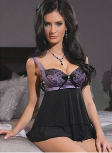 Lilac Lace Babydoll with Padded Underwired Cups