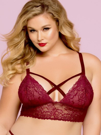 Plus Size Red Lace Galloon Bra Top W/ Strappy Back